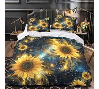 TFEDACVSS Sunflower Galaxy Quilt Cover 3D Design Printed Ultra Soft 3-Piece Bedding Set Zipper Comforter Cover Hotel Quality Easy Care for Teens Adults Women Kids Girls Boys King（220x240cm）