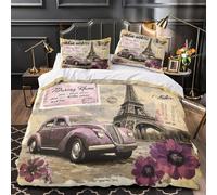 TFEDACVSS Vintage Car Comforter Cover 3D Print Hotel Quality 3-Piece Bed Set Hidden Zipper Paris Retro Duvet Cover Extra Soft Machine Washable for Adults Women Kids Girls Boys Double（200x200cm）