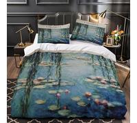 TFEDACVSS Waterlilies Comforter Cover 3D Design Printed Durable 3 Pcs Bedding Set Zipper Impressionist Painting Duvet Cover Luxury Washable for Kids Girls Boys Adults Women Teens Double（200x200cm）
