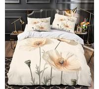 TFEDACVSS White Poppy Flowers Duvet Cover 3D Print Premium 3 Pcs Bed Linen Hidden Zipper Comforter Cover Ultra Soft All Season for Kids Adults Women Teens Youth Girls Boys Single（140x200cm）