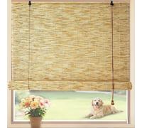 TFEHXYZU Natural Retro Reeds Curtain Bamboo Roller Blinds Privacy Natural Roman Roller Blinds with Lift Easy Installation Window Dressing Customizable Roll up Evenly Thermal Insulation Bamboo Blinds