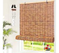 TFEHXYZU Retro Bamboo Roller Blinds UV Protection Outdoor Sunshade With Lifting Device Privacy Curtains Waterproof Kitchen Roman Blinds Blackout Bamboo Blinds