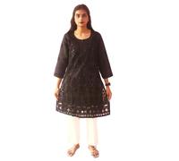 TFGO Black Net Embroidery Lucknowi Chikankari Pure Cotton Kurti Kurta for Women (as8, Alpha, s, Regular, Regular)