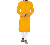 TFGO Haldi Yellow Kurta & White Pajama Set for Men, Indian Cotton Solid Kurta Pajama Dress Man Set Traditional All Size Available (as8, alpha, m, regular, regular)