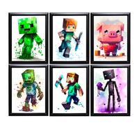 TFH Art Design - Minecraft Wall Poster - Miner Gamer Themed Wall Decor - Watercolor Wall Art - (Video Game Room Decor) - Set Of 6 Pieces - 8 x 10 inch - UNFRAMED