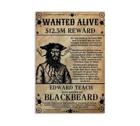 TFHISTRZGV Vintage Pirate Wall-Art - Blackbeard Wanted Poster Canvas Print, World Nautical Decor for Living Room Bedroom Home Office(Unframed,16X24inch(40X60cm))