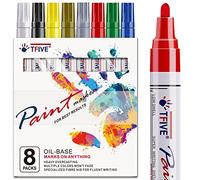 TFIVE Paint Markers Pens Set, 8 Color Oil-Based Permanent Paint Marker, Medium Tip, Quick Dry and Waterproof Paint Pen for Rock Painting, Ceramic, Wood, Fabric, Plastic, Canvas, Glass, Mugs
