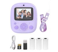 TFixol Camera Insta Thermal Pr 2.4 Inch Screen Digital Camera Support Timer 1080P/720P Video Thermal Inkl Printing with 3 Rolls White Pri Paper+32G ry Card+Card Purple