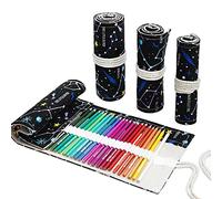 TFixol Canvas d Pencil Roll Wrap 24/48/72 Slots Coloring Pencil Holder Organizer Storage Pouch Portable for Artist Drawing Black Sky 24