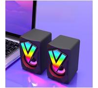 TFixol Gaming Speakers Computer Speaker USB Driver o 3.5mm AUX Input Portable Illumination 3Wx2 PC/Notebook/Desktop/Phone/Tablet/Game Console Surround Sound Bookshelf Speakers Happy Office Black