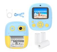 TFixol Insta Pri Camera Digital Camera 1080P Digital Video Camera Dual Lens 2.4 Inch IPS Screen 8X Built-in Battery P Frames with 3 Rolls Thermal Printing Paper Neck S Birthday Blue