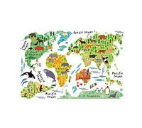 TFixol Large Educational Animal Landmarks World Map Peel & Stick Wall Decals Stickers Home Decor Art for Nursery