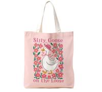 TFKFJLF Coquette Pink Silly Goose Tote Bag, Vintage Cute Kawaii Canvas Tote Bag for Women, Goose Animal Lover Gifts For Women, Reusable Canvas Grocery Bags for Shopping Work Aesthetic Shoulder Bags
