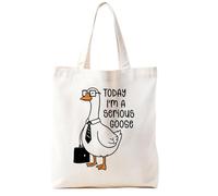 TFKFJLF Funny Silly Goose Tote Bag, Cute Office Canvas Tote Bag for Women, Goose Animal Lover Gifts For Women, Reusable Canvas Grocery Bags for Shopping Office Work Aesthetic Shoulder Bags