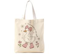 TFKFJLF Silly Goose In The Loose Canvas Tote Bag, Cute Kawaii Tote Bag for Women, Goose Animal Lover Gifts For Women, Fashion Reusable Canvas Grocery Bags for Shopping Work Aesthetic