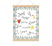 TFKFJLF You'll Never Know Dear How Much I Love You Wall Art, Cute Kids Room Decor, Retro Abstract Canvas Prints Hanger Frame for Nursery Bedroom Wall Decor, 12x16 inch