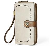 TFKGS Wallet for Women RFID Blocking Leather Large Capacity Card Holder Ladies Phone Clutch Travel Long Purse Wristlet, 1-Beige＆Brown, L, Classic