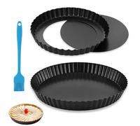 TFLPUO 2 PCS Quiche Pan Dish, 22cm&28cm Quiche Dish Pie Tins Deep Tart Tin with Loose Base Silicone Scrubber Non Stick Flan Dishes for Cheese Apple Pie Baking