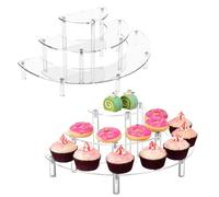 TFLPUO 2PCS Acrylic Riser Display Stand, 3 Tiered Acrylic Display Stand Large Half Moon Tabletop Shelf Organiser Stands for Perfume Cupcake Figures Dessert
