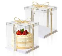 TFLPUO 2PCS Cake Box Transparent, 8 Inch Clear Cake Display Box Plastic Gift Boxes Container Packaging with Lid Ribbon for Party Wedding 26 X 26 X 24 cm