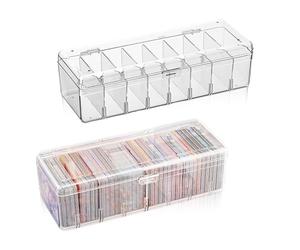TFLPUO 2PCS Index Card Box, Clear Playing Card Case Deck Dividers Storage Box with Lid for Business Trading Sports Cards