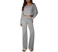 TFNOSIZE Women’s 2 Piece Lounge Set, Long Sleeve Off Shoulder Top & Wide Leg Pants - Soft, Stretchy Outfit for Home & Travel
