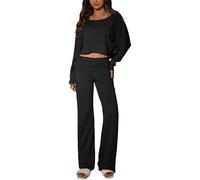 TFNOSIZE Women’s 2 Piece Lounge Set, Long Sleeve Off Shoulder Top & Wide Leg Pants - Soft, Stretchy Outfit for Home & Travel
