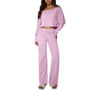 TFNOSIZE Women’s 2 Piece Lounge Set, Long Sleeve Off Shoulder Top & Wide Leg Pants - Soft, Stretchy Outfit for Home & Travel