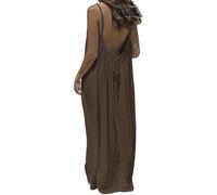 TFNOSIZE Women’s Summer Maxi Dress, Backless Spaghetti Strap Beach Dress, Loose Fit Casual Holiday Dark Brown