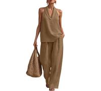 TFNOSIZE Womens Co Ord Set Halter Neck Wide Leg Trousers Holiday Two Piece Outfit