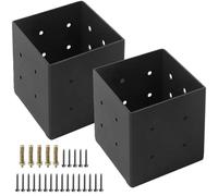 TFONSIGI 2 Pack 6 x 6 Post Base, Inner Size 5.5"x5.5", Heavy Duty Deck Post Anchor, Black Steel Brackets with Black Metal Coated and Screws for Deck Railing Pergola Brackets Fence