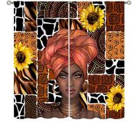 TFOSO African Curtains,Black Girl Sunflower Elegant African American Print Decor Drape for Bedroom Living Room Kitchen Window Treatment 2 Panels Set Total Size 52" W X 84" L Inch