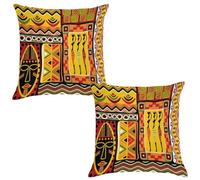 TFOSO African Pillow Covers,African Design Elements Indigenous Patterns Art Home Decor Square Pillow Cases for Bed Sofa Living Room Car Indoor Outdoor 2 Set of 16x16