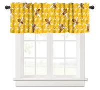 TFOSO Bee Kitchen Valance Curtains,Yellow Honeycomb Print Home Decor Short Drapes for Bedroom Living Room Cafe Rod Pocket Window Treatment 1 Panels Set 54" W x 18" L Inch
