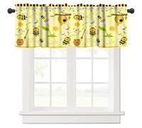 TFOSO Bee Valance Curtain,Cartoon Bees Daisy Honey Flowers Spring Short Drape for Kitchen Living Room Farmhouse Window Treatment 1 Panel 54" W x 18" L Inch