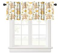 TFOSO Bee Valance Curtain,Kids Cartoon Cute Honey Bears Short Drape for Kitchen Living Room Nursery Window Treatment 1 Panel 54" W x 18" L Inch