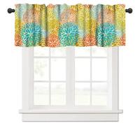 TFOSO Blue Yellow Floral Kitchen Valance Curtain,Boho Dahlia Flowers Rod Pocket Short Drape for Living Room Cafe Office Window Treatment 1 Panel 54" W x 18" L Inch