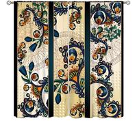 TFOSO Boho Floral Curtains,Retro Abstract Mandala Exotic Print Home Decor Drape for Bedroom Dining Living Room Window Treatment 2 Panels Set Total Size 42" W X 54" L Inch