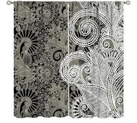 TFOSO Boho Mandala Floral Curtains,Black White Paisley Flower Abstract Art Home Decor Drape for Bedroom Living Room Kitchen Window Treatment 2 Panels Set Total Size 55" W X 63" L Inch
