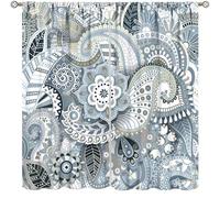 TFOSO Boho Paisley Floral Curtains,Rustic Gray Mandala Exotic Print Art Home Decor Drape for Bedroom Dining Living Room Window Treatment 2 Panels Set Total Size 42" W X 45" L Inch