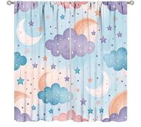 TFOSO Cartoon Sky Curtains,Cute Purple Blue Cloud Moon Star Decor Drape for Kids Boys Girl Bedroom Living Room Nursery Kitchen Window Treatment 2 Panels Set Total Size 52" W X 84" L Inch