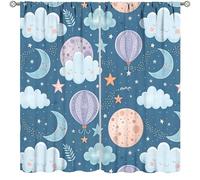 TFOSO Cartoon Sky Curtains for Kids Room,Blue Cloud Star Moon Decor Drape for Boys Girl Bedroom Living Room Nursery Kitchen Window Treatment 2 Panels Set Total Size 52" W X 84" L Inch