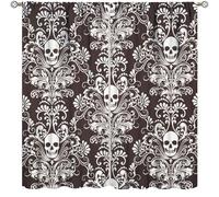 TFOSO Damask Curtains,Vintage Gothic Exotic Sugar Skull Floral Decor Drape for Bedroom Living Room Kitchen Window Treatment 2 Panels Set Total Size 63" W X 72" L Inch