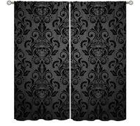 TFOSO Gothic Damask Curtains,Vintage Floral Exotic Sugar Skull Home Decor Drape for Bedroom Living Room Kitchen Window Treatment 2 Panels Set Total Size 42" W X 45" L Inch