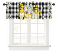 TFOSO Honey Bee Kitchen Valance Curtains,Spring Summer Gnome Daisy Flower Home Decor Short Drapes for Bedroom Living Room Cafe Rod Pocket Window Treatment 1 Panels Set 54" W x 18" L Inch