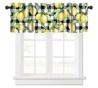 TFOSO Lemon Valance Kitchen Curtain,Buffalo Plaid Art Home Decor Short Drapes for Bedroom Living Room Cafe Rod Pocket Window Treatment 1 Panels Set 54" W x 18" L Inch
