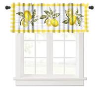 TFOSO Lemon Valance Kitchen Curtain,Farmhouse Watercolor Fruit Flower Plant Print Plaid Short Drapes for Bedroom Living Room Cafe Rod Pocket Window Treatment 1 Panels Set 54" W x 18" L Inch