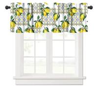 TFOSO Lemon Valance Kitchen Curtain,Watercolor Lemon Blue Tile Print Art Home Decor Short Drapes for Bedroom Living Room Cafe Rod Pocket Window Treatment 1 Panels Set 54" W x 18" L Inch