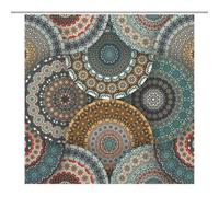 TFOSO Mandala Shower Curtain,Vintage Bohemian Green Floral Art Print Bathroom Curtain Polyester Waterproof Fabric Decor 72x72in（183x183cm）