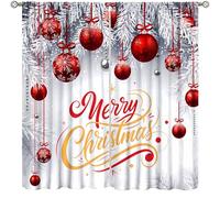 TFOSO Merry Christmas Curtains,Red Xmas Ball Winter Snowflake Glitter New Year Party Decor for Bedroom Living Room Kitchen Window Treatment 2 Panels Set Total Size 52" W X 84" L Inch